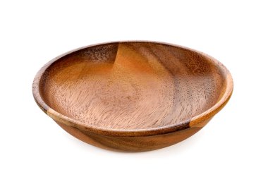 Boş ahşap kase beyaz arkaplanda izole