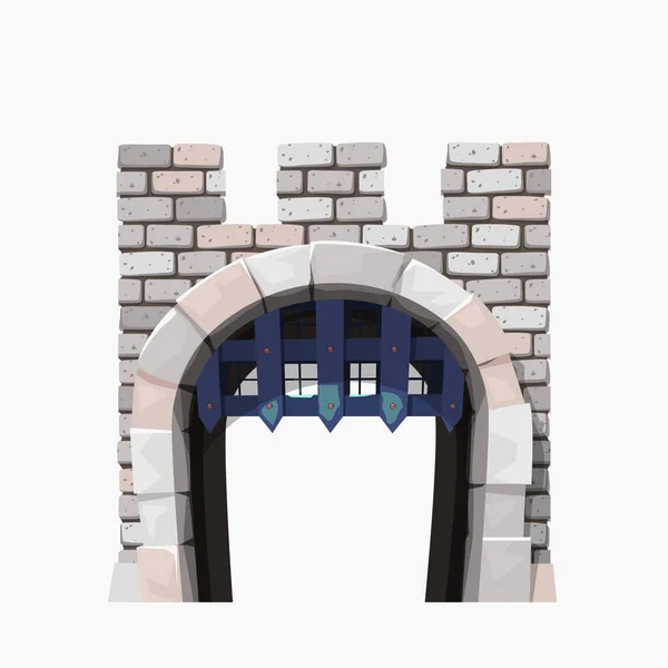 Illust Portões Castelo Medievais Abertos Com Vista Frontal Sombra Estilo —  Vetores de Stock