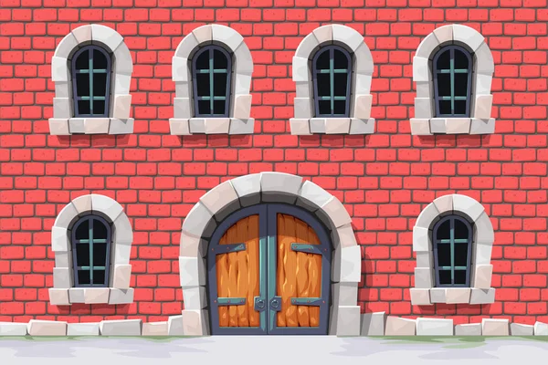 Illustration Der Roten Farbe Steinmauer Des Mittelalterlichen Gebäudes Frontansicht — Stockvektor