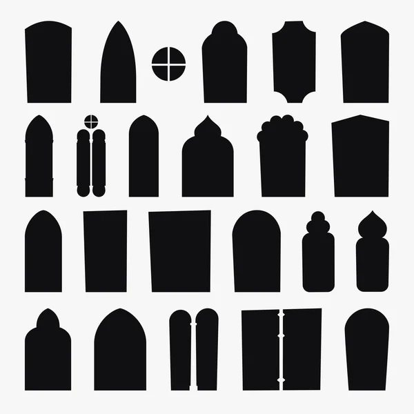Illustration Various Shapes Medieval Windows Silhouettes Big Set Isolated White — Stock Vector