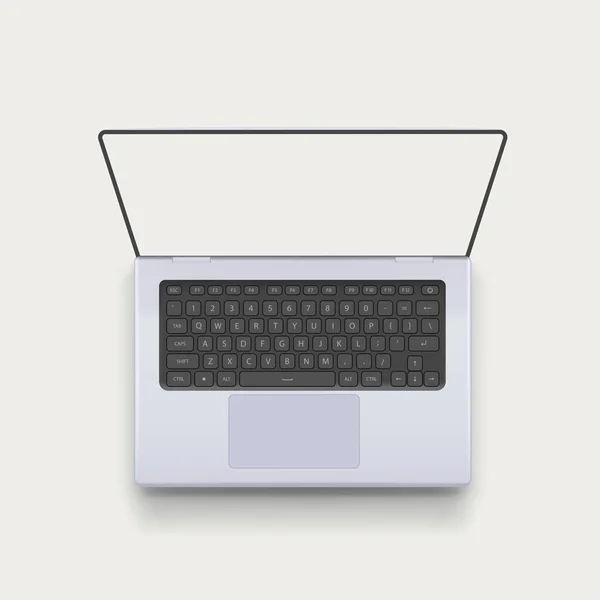Иллюстрация Реалистичного Серебристого Открытого Вида Ноутбука Сверху Белом Фоне — стоковый вектор