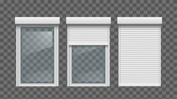 Illustration Der Weißen Fensterrollen Durchsichtigen Fenstern Der Reihe Isoliert — Stockvektor