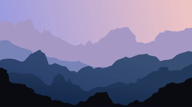 illustration of morning view on rocky landscape in layer silhouette design