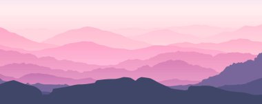 illustration of beautiful landscape view in pink colors layered design at sunset
