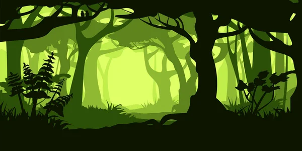 Ілюстрація Вигляду Сцени Щільному Старому Лісі Стилі Мультфільму Зеленого Кольору — стоковий вектор