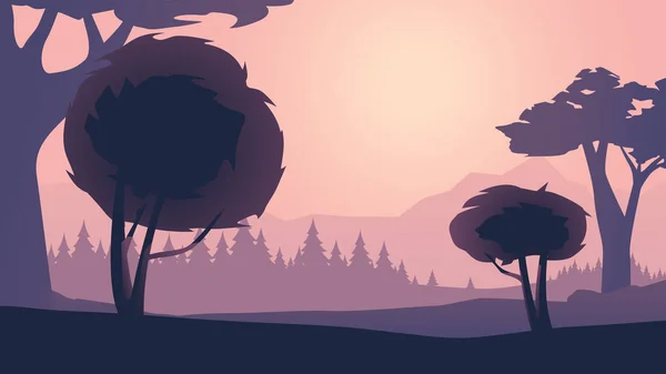Illustration Simple Forest View Sunset Silhouettes Ready Parallax — 图库矢量图片