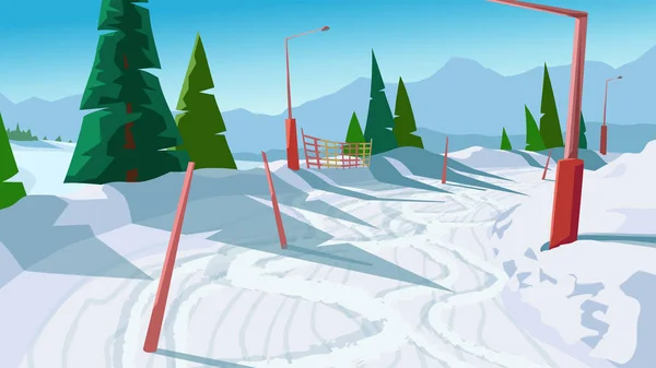 Illustration Ski Resort Slope Beautiful Landscape Sunny Day — Stockový vektor