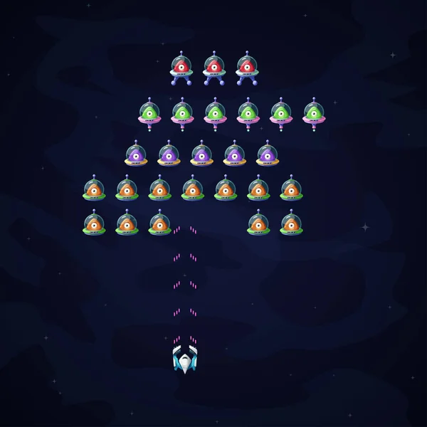 Illustration Der Alten Mode Spiel Über Space Invaders Mit Außerirdischen — Stockvektor