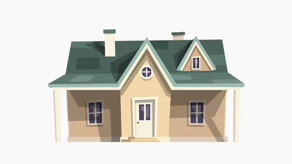 Illustration Cute Family Wooden House Front View Some Shadows Isolated — Stockový vektor