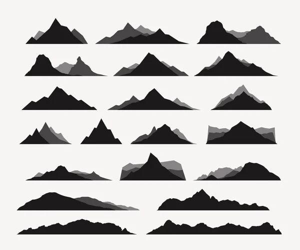 Illustration Grey Colors Different Mountains Set Isolated White Backdrop — Vetor de Stock