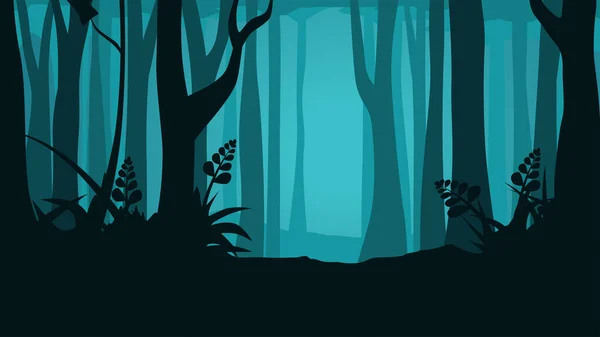 Ilustração Silhueta Assustador Escuro Camada Floresta Projeto Paralaxe Pronto —  Vetores de Stock