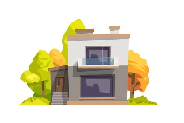 Illustration Framsidan Två Färger Modern Stil Tecknad Hus Med Skuggor — Stock vektor