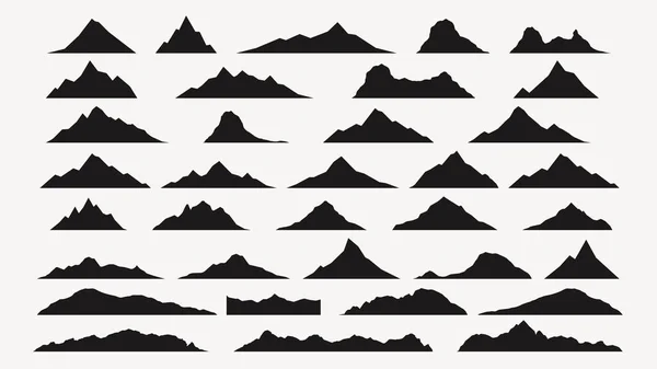 Illustration Grand Ensemble Silhouettes Montagnes Dans Ensemble Isolé Sur Fond — Image vectorielle