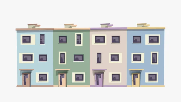 在白色背景下孤立的卡通设计中 现代村屋各种色彩的可爱立面的前景图解 — 图库矢量图片