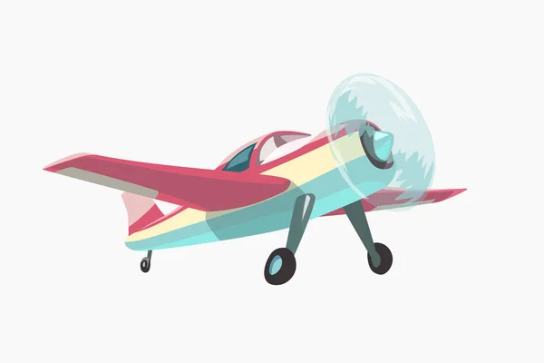 白色背景下孤立的红色卡通风格小型单螺旋桨发动机飞机图解 — 图库矢量图片