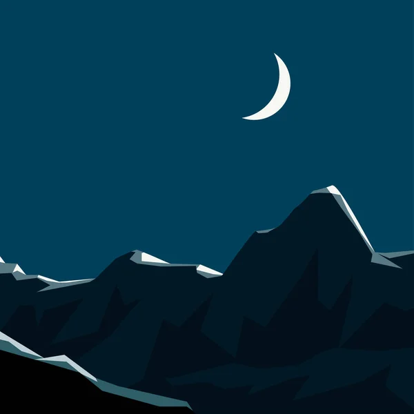 夜の雪の山と月のイラスト — ストックベクタ