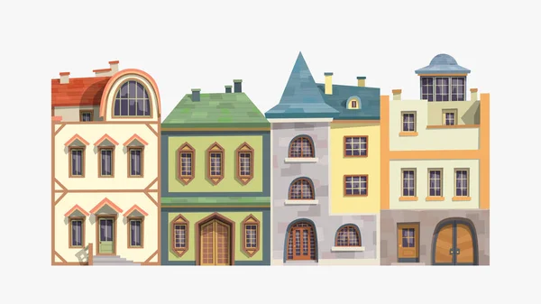 Illustraton Différentes Maisons Anciennes Traditionnelles Vue Sur Façade Isolée Sur — Image vectorielle