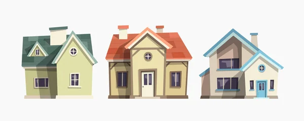 Ілюстрація Вигляду Спереду Різних Будинках Сучасному Класичному Дизайні Тінями Показує — стоковий вектор