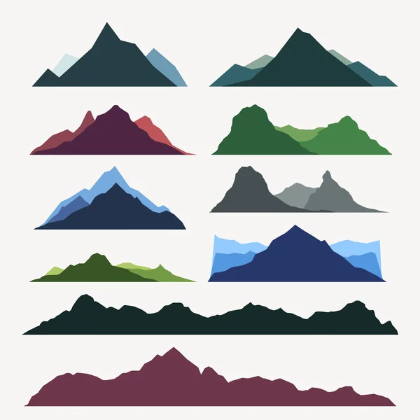Illustration Silhouettes Montagnes Multicolores Isolées Sur Fond Blanc Set — Image vectorielle