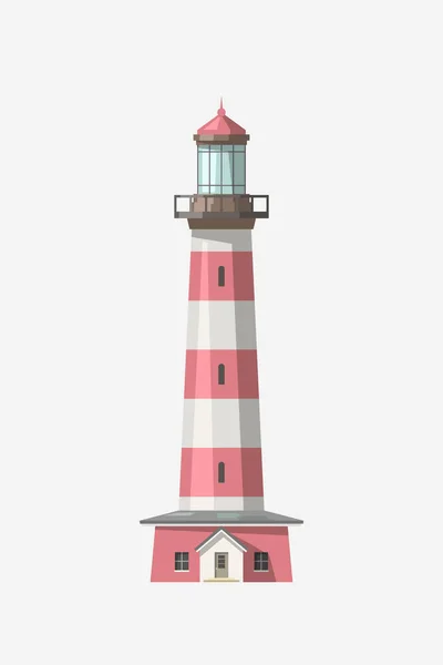 白い背景に赤い色の灯台のシンプルなデザインのイラスト — ストックベクタ