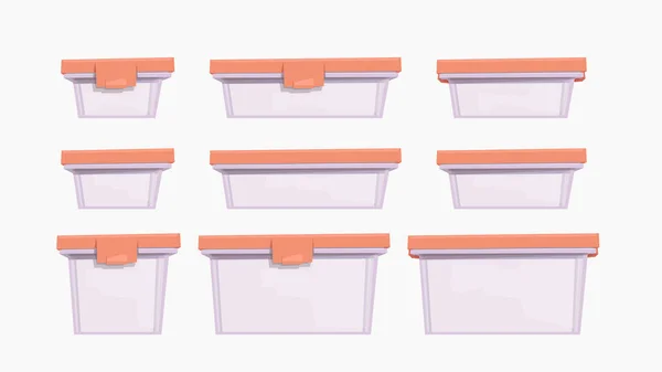 Illustration Récipients Alimentaires Transparents Plastique Dans Ensemble Isolé Sur Fond — Image vectorielle