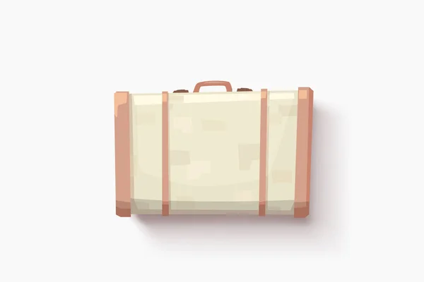 Illustration Bright Biege Color Vintage Leather Suitcase Lying Whtie Backdrop — Stock Vector