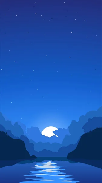 Ilustración Vista Nocturna Luna Las Nubes Playa — Vector de stock