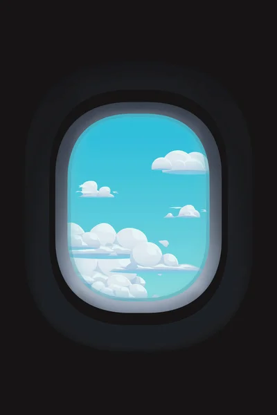 Ilustração Vista Através Janela Avião Para Belo Céu Azul Com —  Vetores de Stock