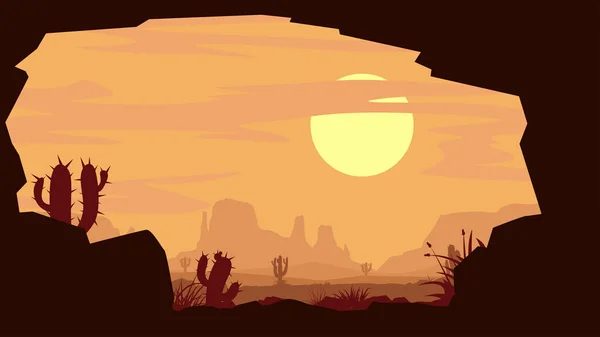 Illustration Der Orangefarbenen Farbe Heiße Amerikanische Wüstenlandschaft Mehrschichtigen Stil — Stockvektor