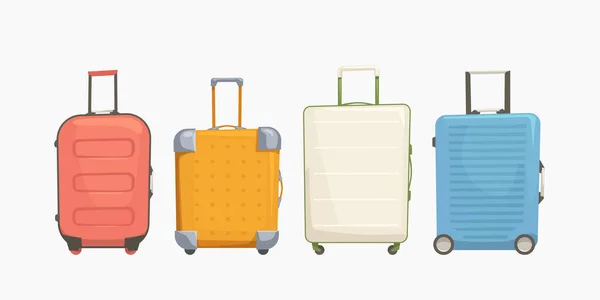 Illustration Modern Colorful Suitcases Cartoon Style Set Isolated White Backdrop — Stock Vector