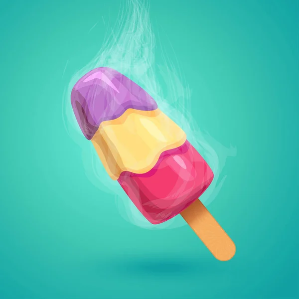 Illustration Crème Glacée Savoureuse Colorée Froide Sur Bâton Bois Autour — Image vectorielle