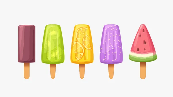 在白色背景下隔离的不同形状和口味的冰淇淋的图解 — 图库矢量图片