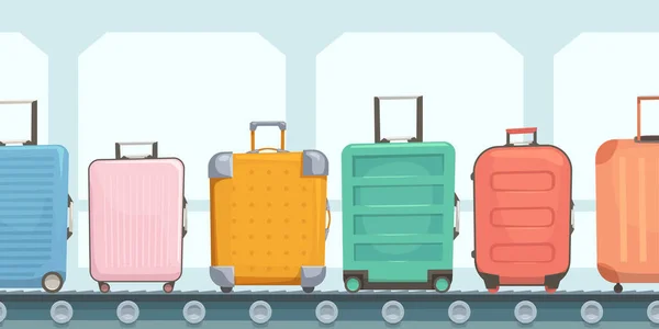 Illustration Déplacement Bagages Sur Convoyeur Dans Style Dessin Animé Aéroport — Image vectorielle
