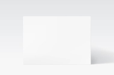 Parlak gri arka planda yumuşak gölgeli beyaz kart standı çizimi