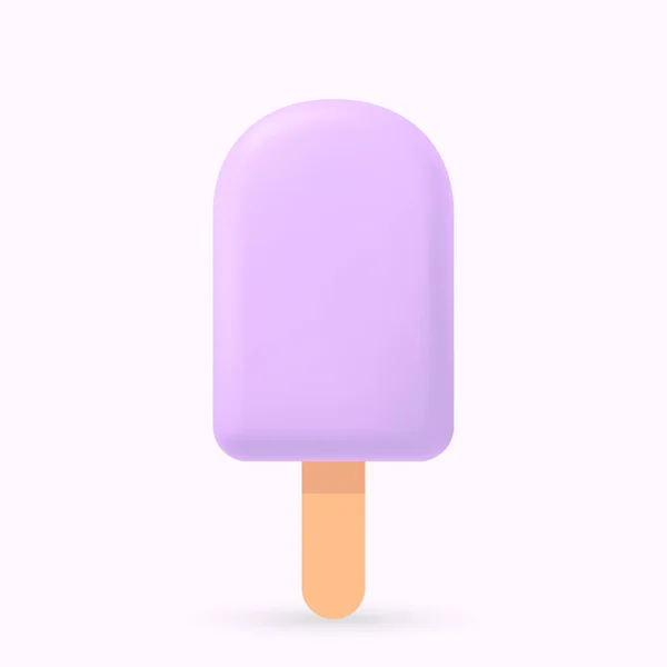 白い背景に隔離されたシンプルなかわいいデザインのフロントビューにスティック上の明るい紫色のアイスクリームのイラスト — ストックベクタ