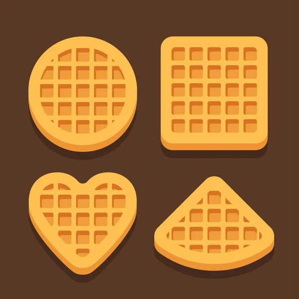 Illust Várias Formas Waffles Belgas Conjunto Design Plano Simples Fundo — Vetor de Stock