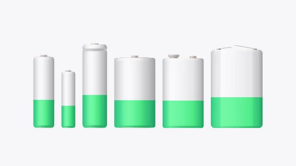 Illustration Verschiedener Arten Von Batterien Isoliert Auf Weißem Hintergrund Set — Stockvektor