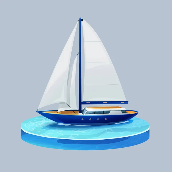 明るい背景に白い帆が孤立した現代の豪華な青い帆船のイラスト — ストックベクタ
