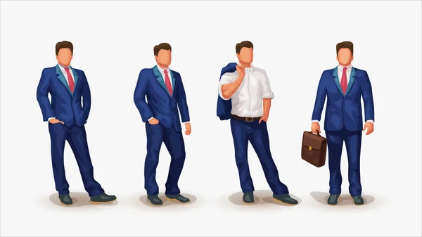 Απεικόνιση Του Επιχειρηματία Διαφορετικές Στάσεις Φορώντας Κοστούμι Απομονώνονται Λευκό Φόντο — Διανυσματικό Αρχείο