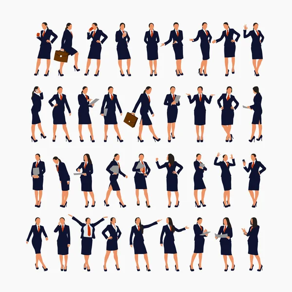 在白色背景下孤立的组色轮廓设计中 女商人的不同姿态图解 — 图库矢量图片