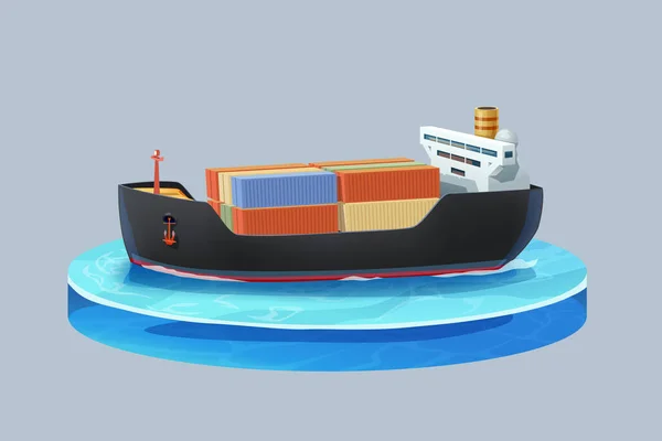 Illustratie Van Commerciële Tanker Schip Containerschip Water Geïsoleerd Heldere Achtergrond — Stockvector