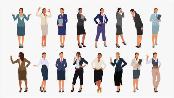 Illustration Various Ethnic Businesswomen Different Poses Wearing Elegant Stylish Clothes — Stock Vector