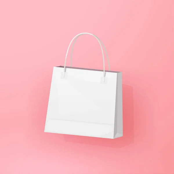 Illustration Einer Weißen Einkaufstasche Auf Rosa Hintergrund Mit Etwas Schatten — Stockvektor