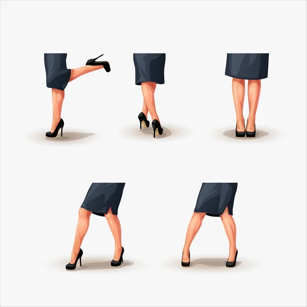 Illusztráció Női Magassarkú Visel Klasszikus Ruhák Cipők Készlet Elszigetelt Fehér — Stock Vector