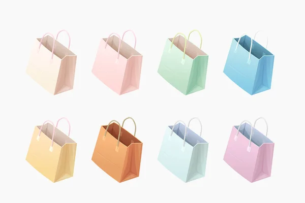 Illustrazione Cute Luminoso Diversi Colori Delicati Shopping Bags Set Isolato — Vettoriale Stock