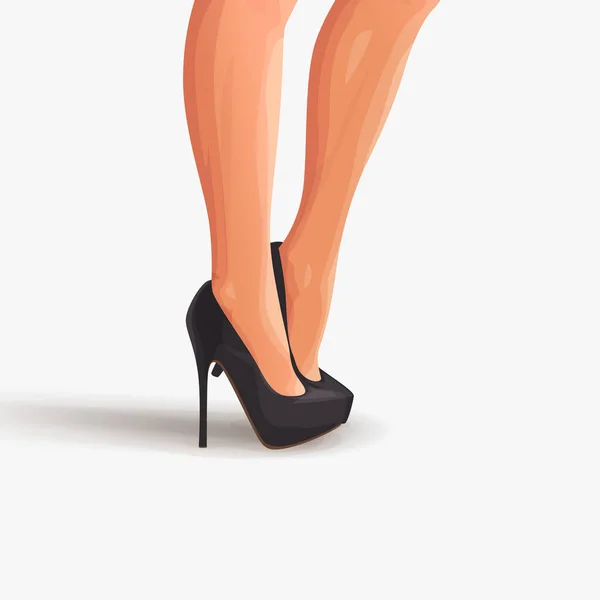 Απεικόνιση Των Όμορφων Ποδιών Γυναίκα Φορώντας Μαύρα Κομψά Παπούτσια Λευκό — Διανυσματικό Αρχείο