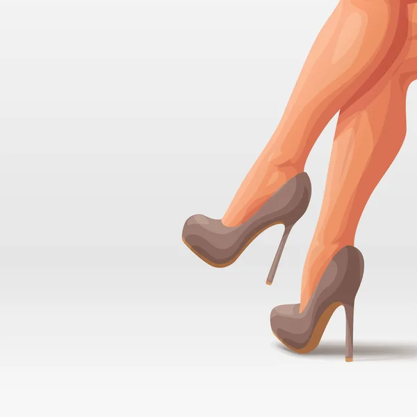 Ілюстрація Красивих Жіночих Ніг Сучасному Яскраво Коричневому Взутті Білому Тлі — стоковий вектор