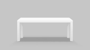 Gri arkaplanda gölgesi olan beyaz renkli modern masa tasviri