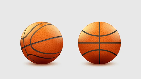 Иллюстрация Реалистичного Баскетбольные Мячи Оранжевый Цвет Текстуры Тенями Наборе Белом — стоковый вектор