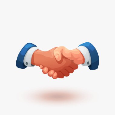 illustration of couple businessmen handshake icon colorful on white backdrop with some shadow clipart